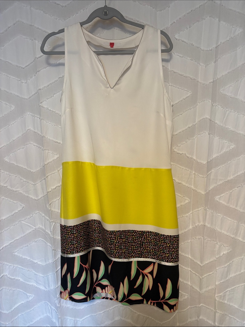 Sleeveless Colorblock & Print Shift Dress - White, Yellow, Black